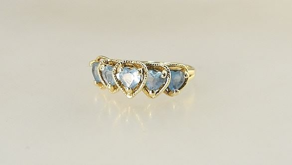 10K (marked) Yellow Gold & Blue Stone Heart Ring, Size 6 3/4, 2.1g. (1 of 5)