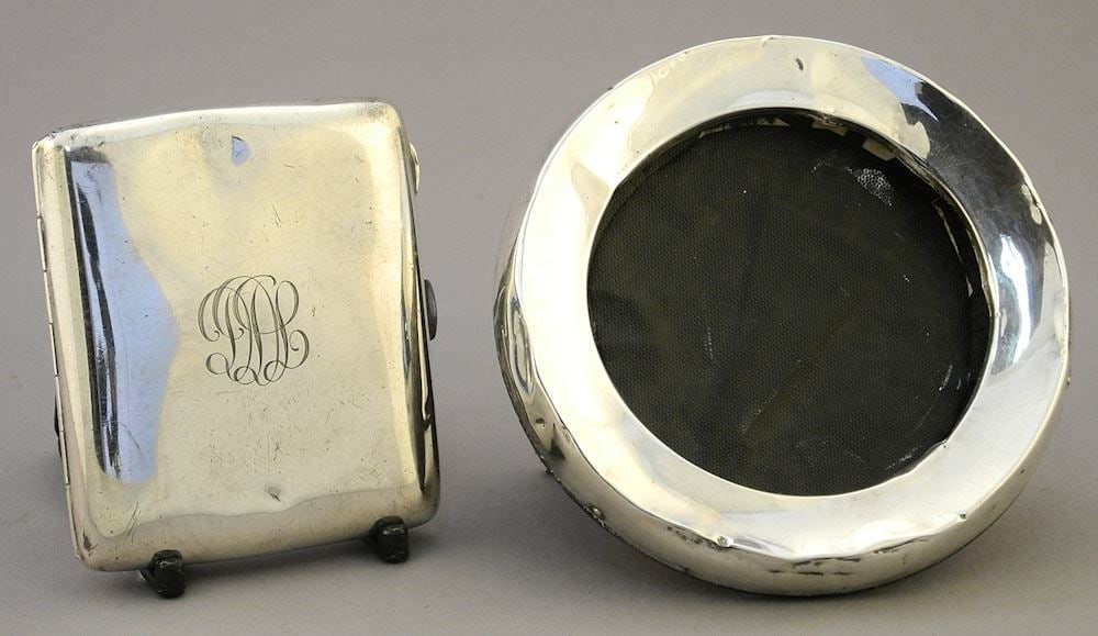 Hallmarked Silver Cigarette Case (3 1/8"h, 89.6g) & Photo Frame with Box. (1 of 4)