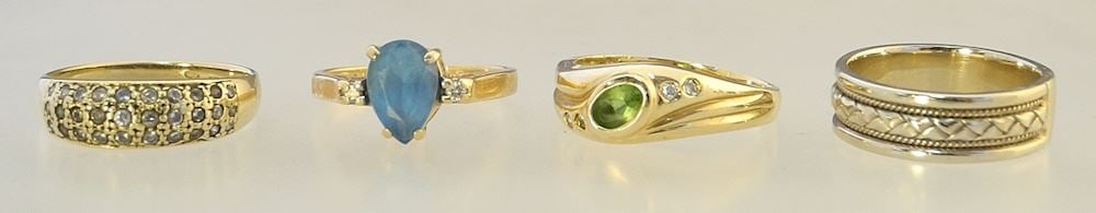 4 x 14K (marked) Gold Rings, Sizes 6-8, TW 14.4g. (1 of 3)