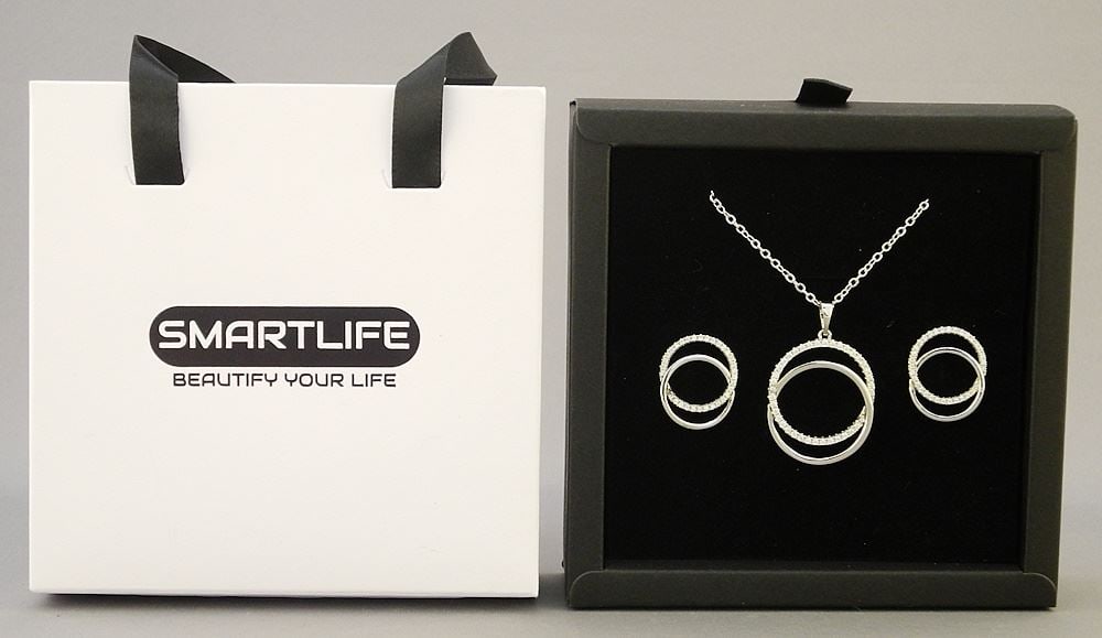 Platinum Plated 2 Piece Double Circle Necklace and Earrings. (1 of 2)