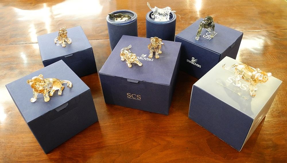 8 Swarovski Crystal African Animal Figures: Cats / Gorilla / Crocodile etc. with Boxes.: 8 Swarovski Crystal African Animal Figures: Cats / Gorilla / Crocodile etc. with Boxes.