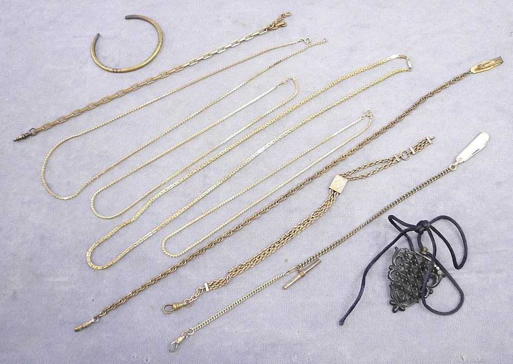 Collection of Gold-Tone Items including Watch Fobs/ Necklaces/ Sundries. (1 of 1)