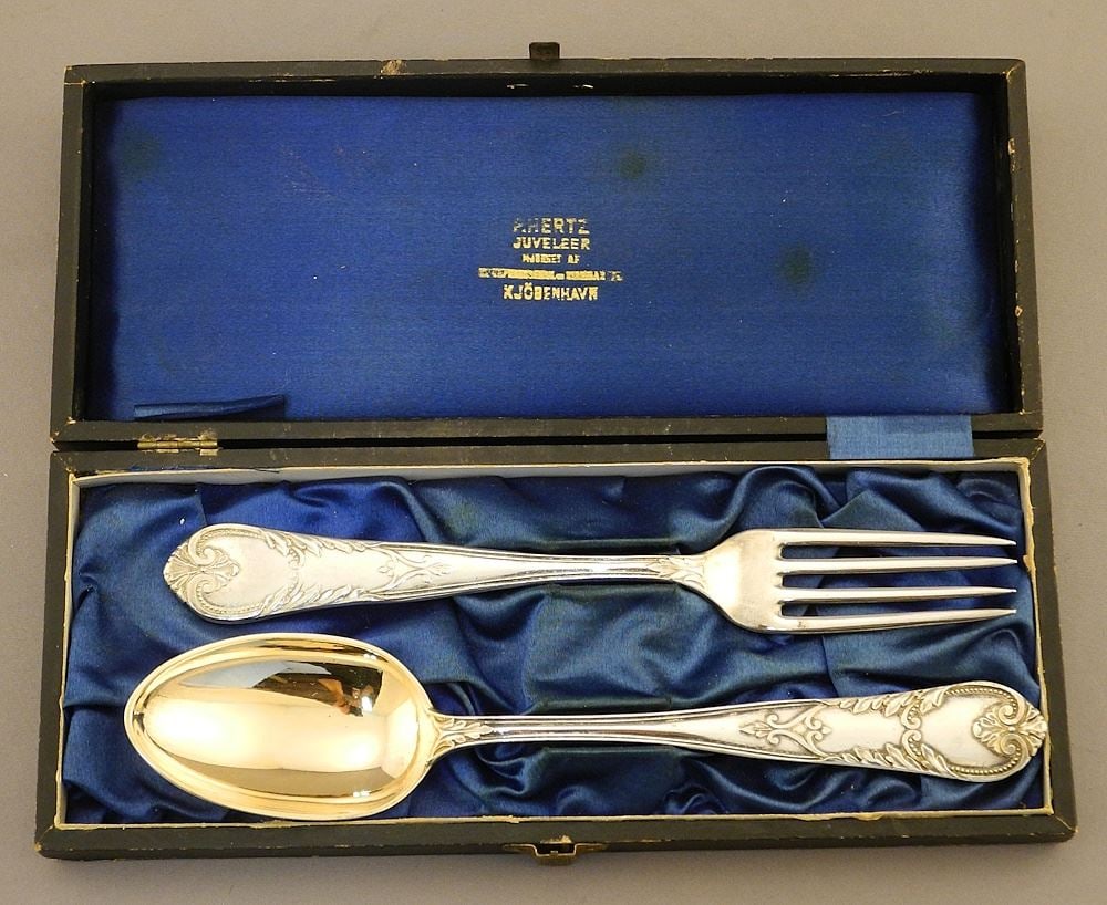 Danish Silver Cased Fork & Spoon, 7" & 7 1/4"L, 98 Grams.: Danish Silver Cased Fork & Spoon, 7" & 7 1/4"L, 98 Grams.