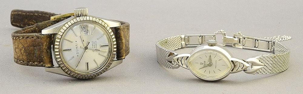 Ladies Tudor 14k White Gold Wristwatch with Gold Filled Strap & Dumai Wristwatch.: Ladies Tudor 14k White Gold Wristwatch with Gold Filled Strap & Dumai Wristwatch.