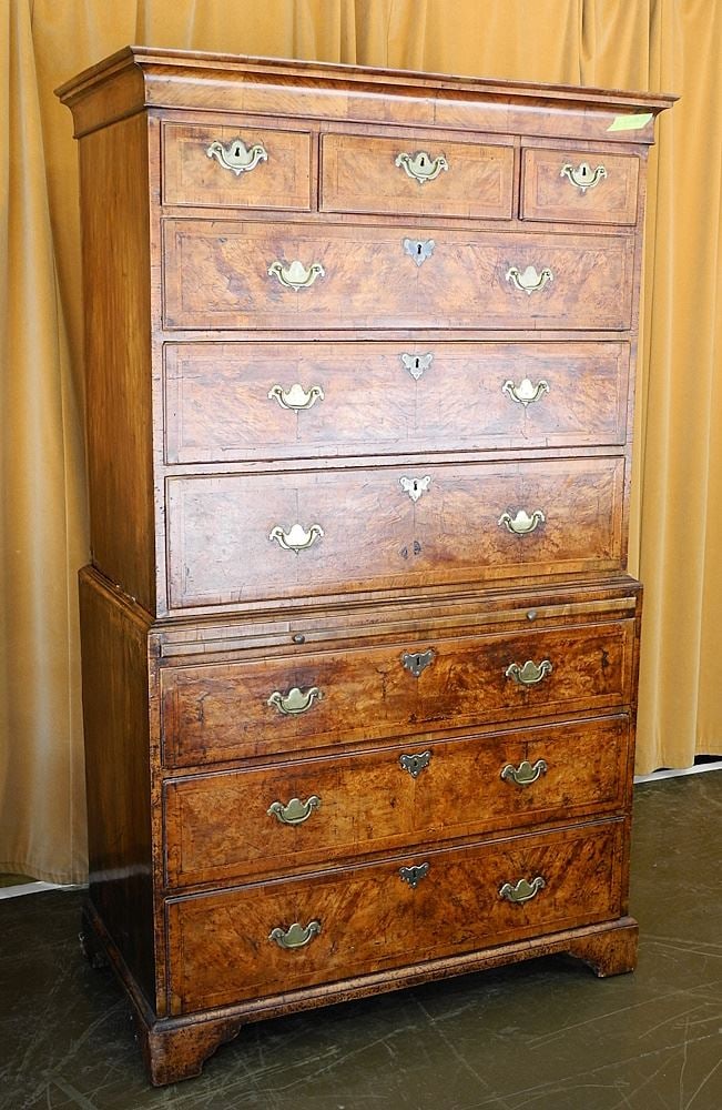 Georgian Banded Walnut Chest on Chest, 69 1/2" x 41 1/4" x 21 1/4". (1 of 11)