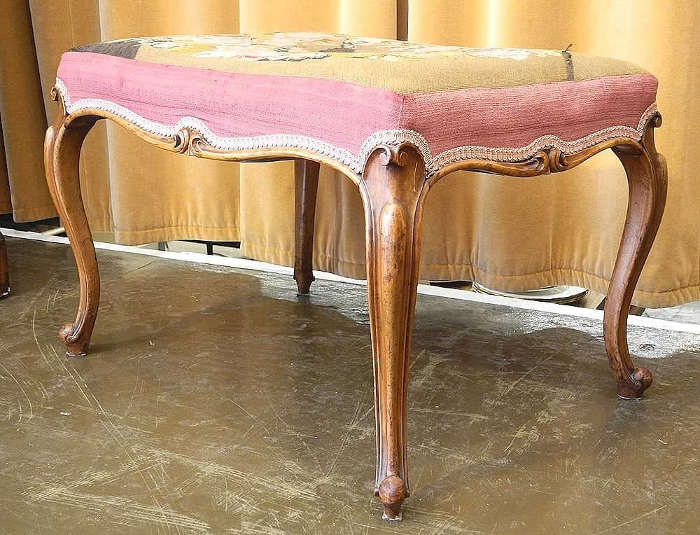 Fruitwood Louis XV Stool with Needlepoint Cover, 18 1/2" x 28" x 20 1/2". (1 of 4)