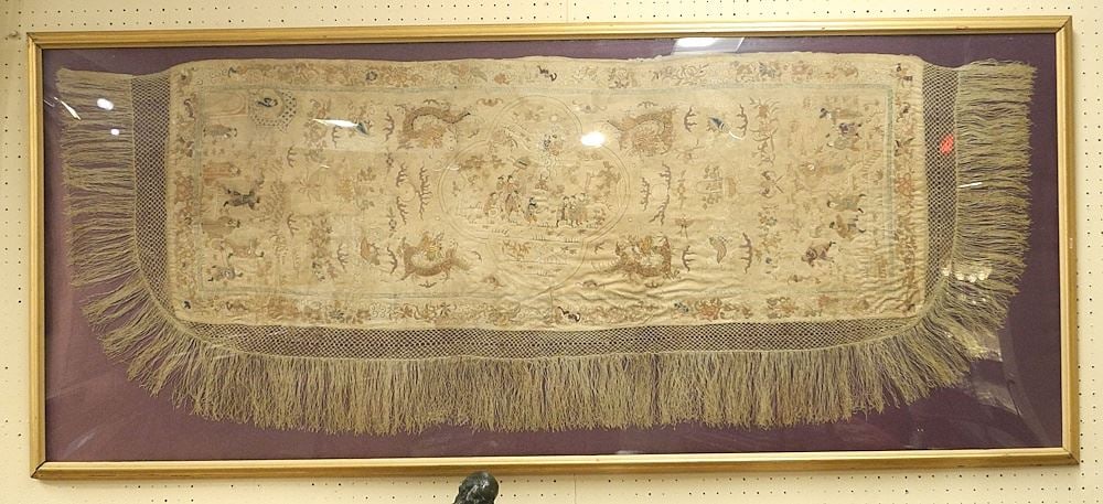 Qing Silk Embroidery Altar Cloth, Framed, 27" x 72". (1 of 4)