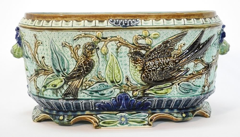 French Majolica Jardiniere, 8 1/4" x 18" x 9 5/8". (1 of 7)