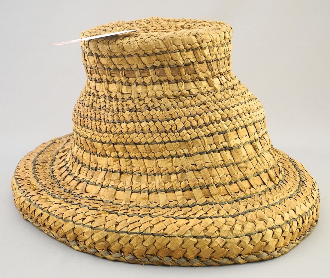 Kwagiulth Cedar Hat by Edith Baynes, 6" x 13" x 11 1/2".: Kwagiulth Cedar Hat by Edith Baynes, 6" x 13" x 11 1/2".