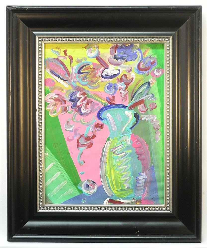 Acrylic on Canvas Mounted on Board signed (Peter) Max'98, 11 1/2" x 8 1/2", "Vase of Flowers". (1 of 10)