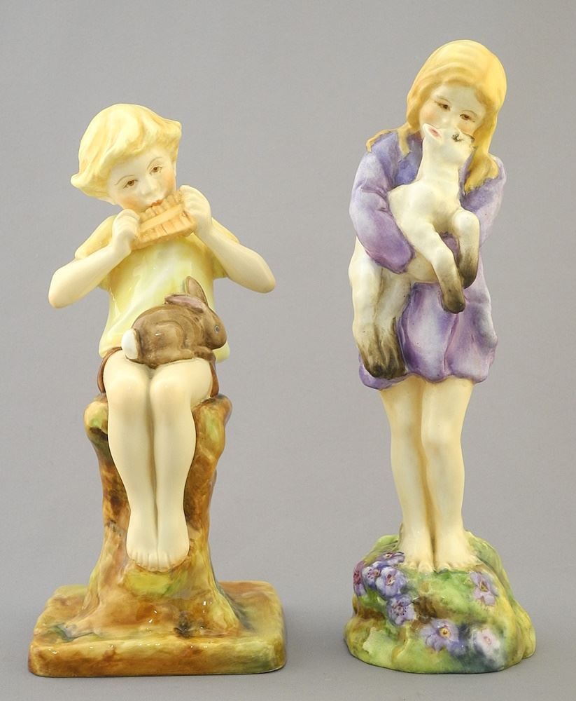 2 Royal Worcester Figurines: "Spring" / Doughty (8 1/2"h) & "Peter Pan" / Gertner. (1 of 3)