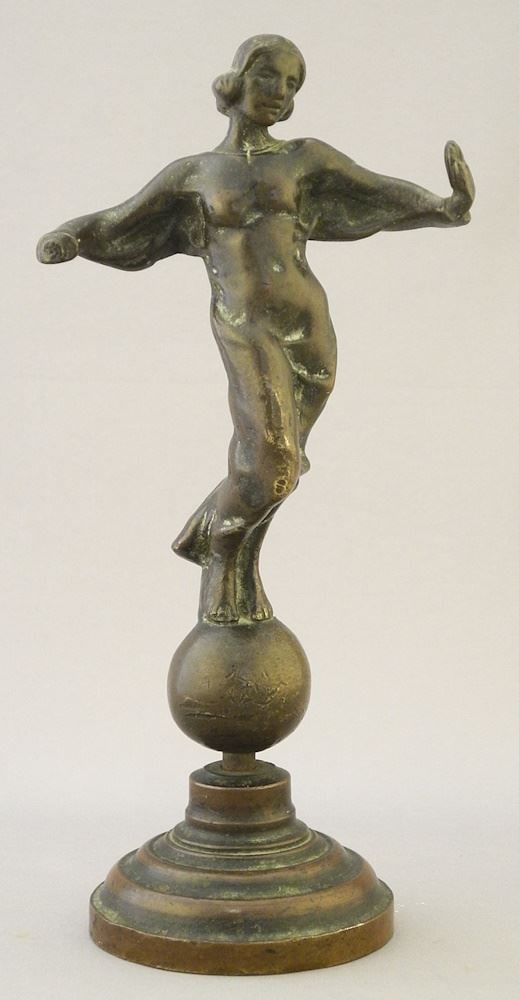 Bronze Statuette On Spherical Base, 7 3/8"h (as found).: Bronze Statuette On Spherical Base, 7 3/8"h (as found).
