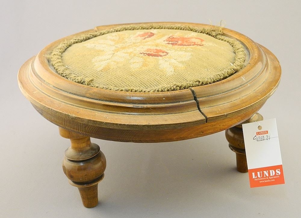 Petite Victorian Round Foot Stool, 5 5/8" x 11 1/2" Diameter (as found) (1 of 2)