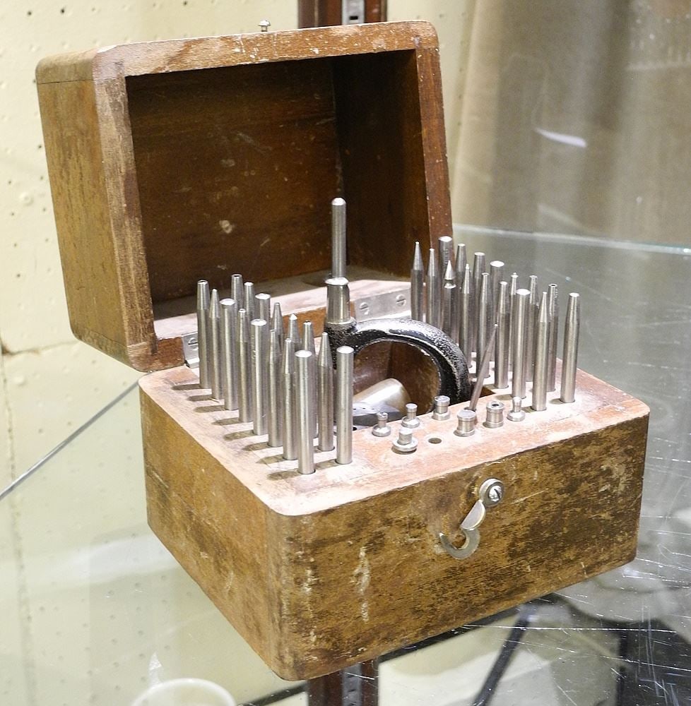 Jewellers Staking Set with Box, 5" x 5 1/4" x 4 1/4".: Jewellers Staking Set with Box, 5" x 5 1/4" x 4 1/4".