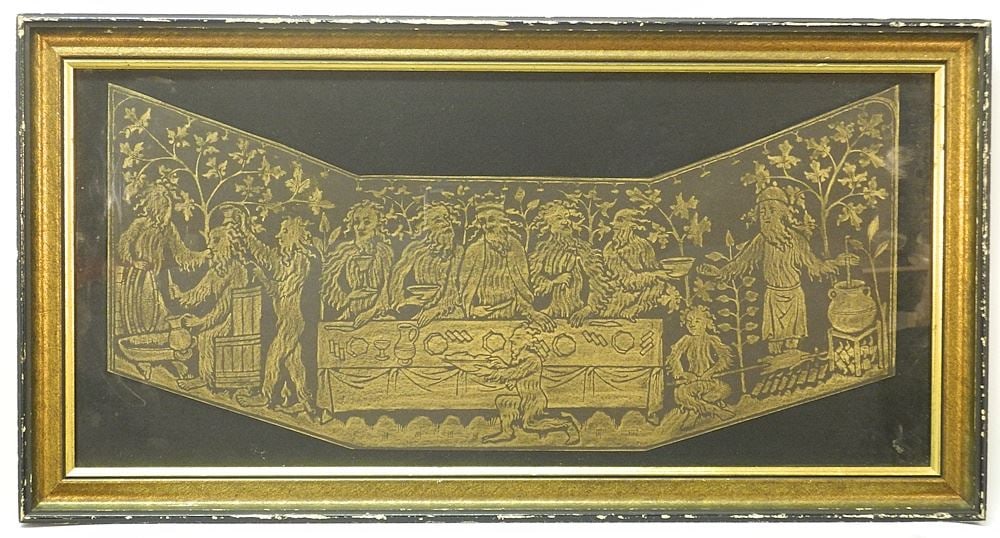 Brass Rubbing "The Woodhouse Feast", 14th C., Framed, 11 1/4" x 24 1/2". (1 of 2)