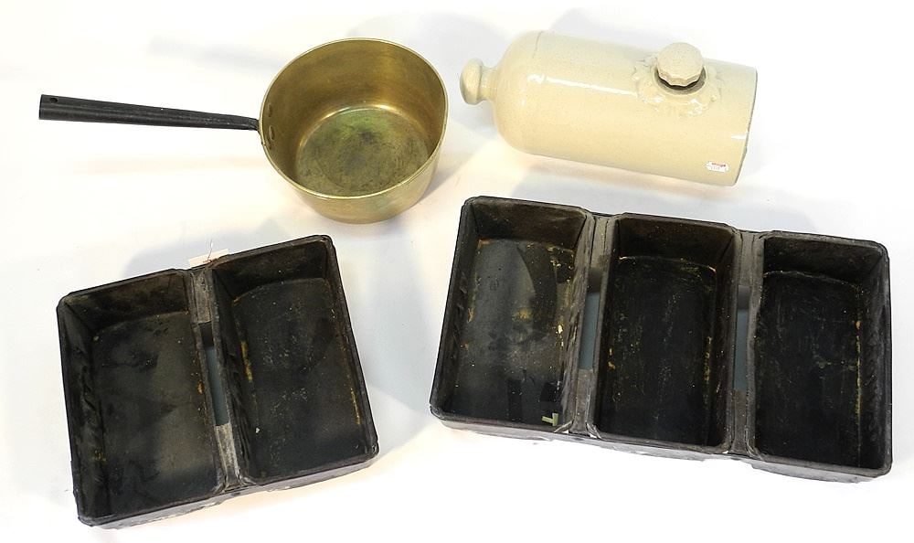 5 Vintage "National" Commercial Baking Pans with Brass Pot & Stoneware Pig. (1 of 1)