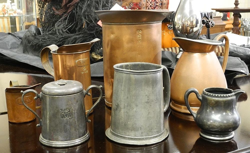 Copper & Pewter Graduated Rum Measures, RCN Provider & Princess Marguerite.: Copper & Pewter Graduated Rum Measures, RCN Provider & Princess Marguerite.