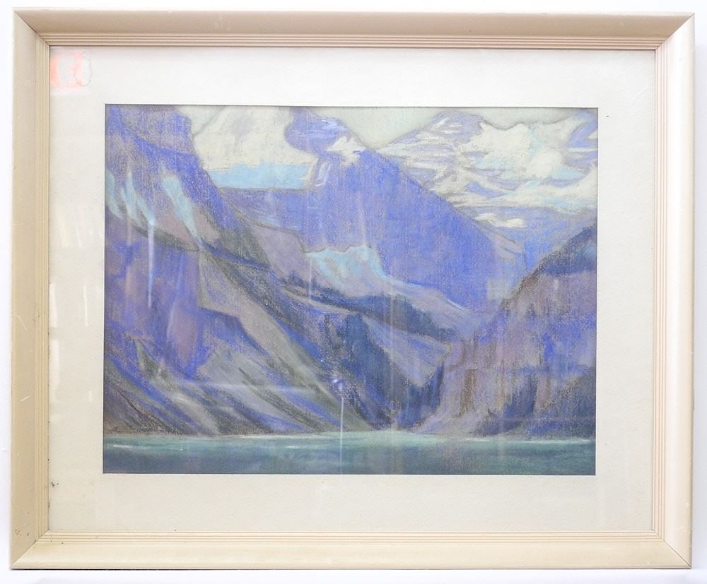 Pastel on Paper signed H. Gehman, 12" x 16", "Moraine Lake".: Pastel on Paper signed H. Gehman, 12" x 16", "Moraine Lake".
