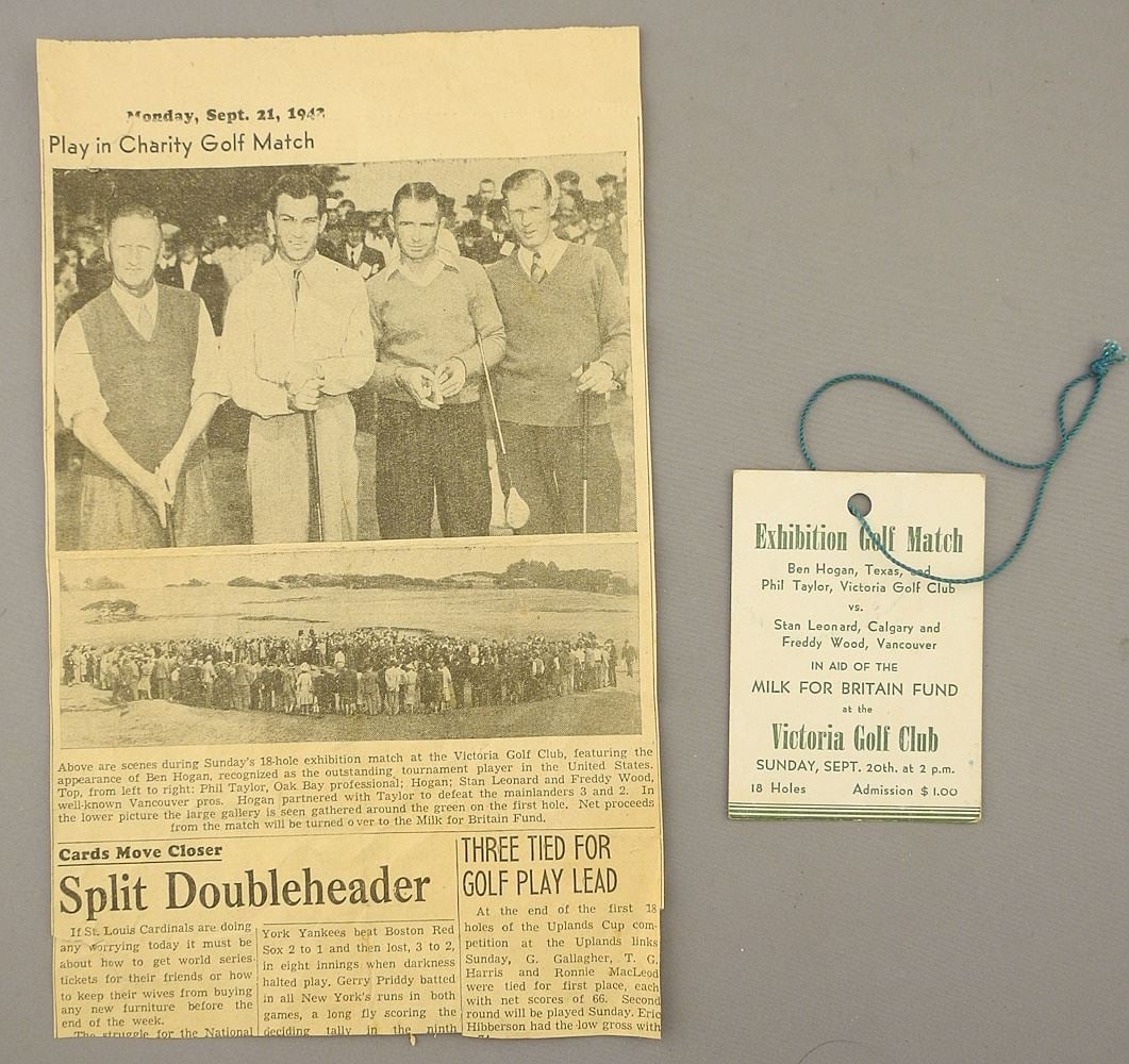1942 Victoria Golf Club Exhibition Golf Match Admission Card signed by Ben Hogan. (1 of 2)