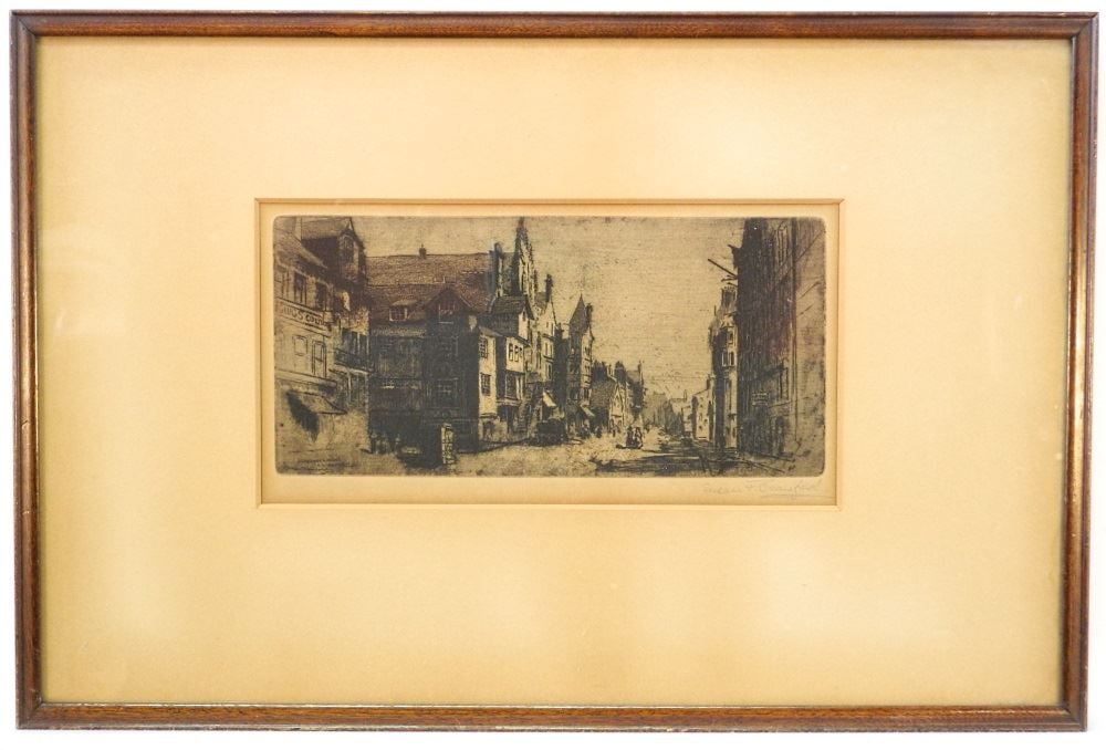 Etching Signed Susan F. Crawford, 6" x 11 1/4", "Street Scene". (1 of 3)
