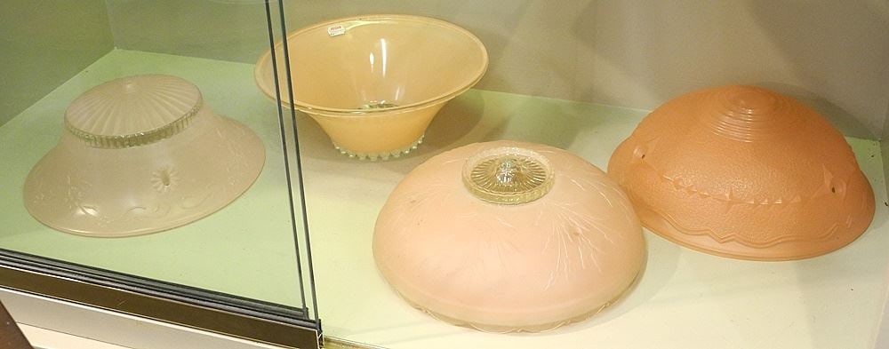 4 Vintage Pink Glass Light Shades, Approximately 10 1/4" Diameter.: 4 Vintage Pink Glass Light Shades, Approximately 10 1/4" Diameter.