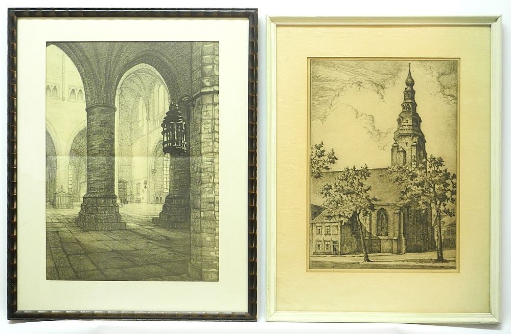 Drawing signed A. W. Verhorst, 17 x 12 1/4", Cathedral Interior. Lot Includes Cathedral Etching (1 of 8)