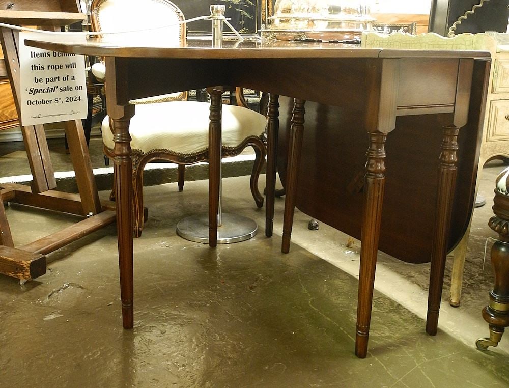 String Inlaid Mahogany Drop Side Table with Reeded Legs, 29 3/4"h. (1 of 2)