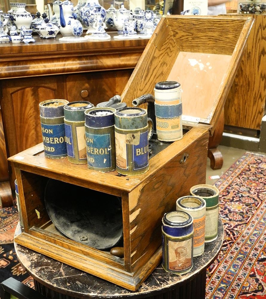 Edison Cylinder Player (as is, parts only), with Collection of Amberol Records. (1 of 2)