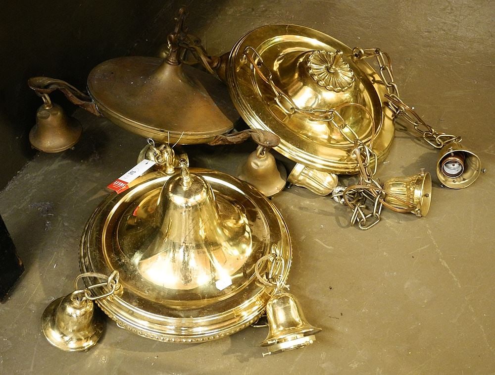 3 x 1920's Brass Light Fixtures.: 3 x 1920's Brass Light Fixtures.