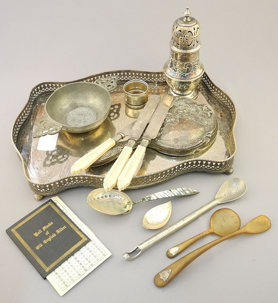 Collection of Sterling Silver & Plated Sundries Including Pewter & Mother of Pearl.: Collection of Sterling Silver & Plated Sundries Including Pewter & Mother of Pearl.