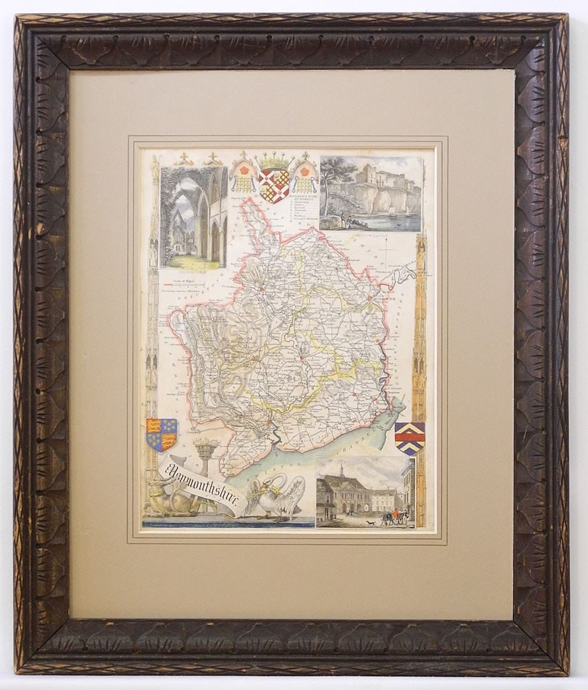 19th C. Map of Monmouthshire, 10 1/2" x 8 1/4" (lacking glazing). (1 of 2)