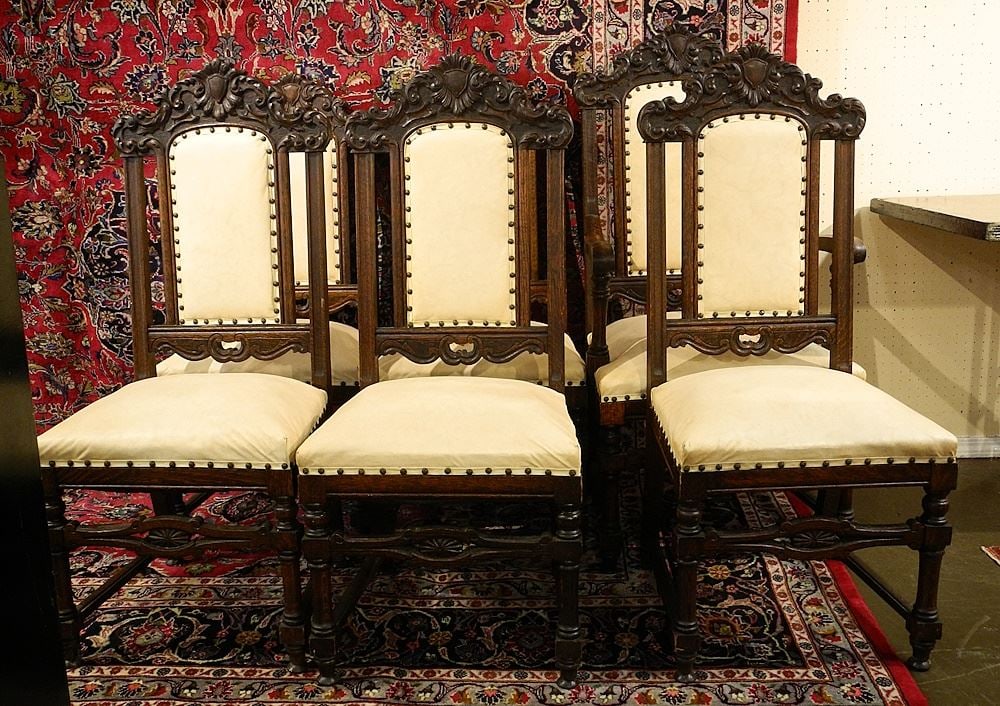 6 Carved Oak Dining Chairs. (1 of 2)