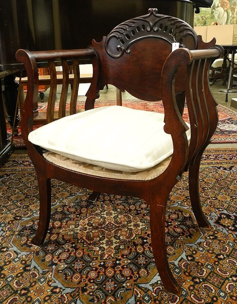 Mahogany Occasional Chair, 35"h.: Mahogany Occasional Chair, 35"h.