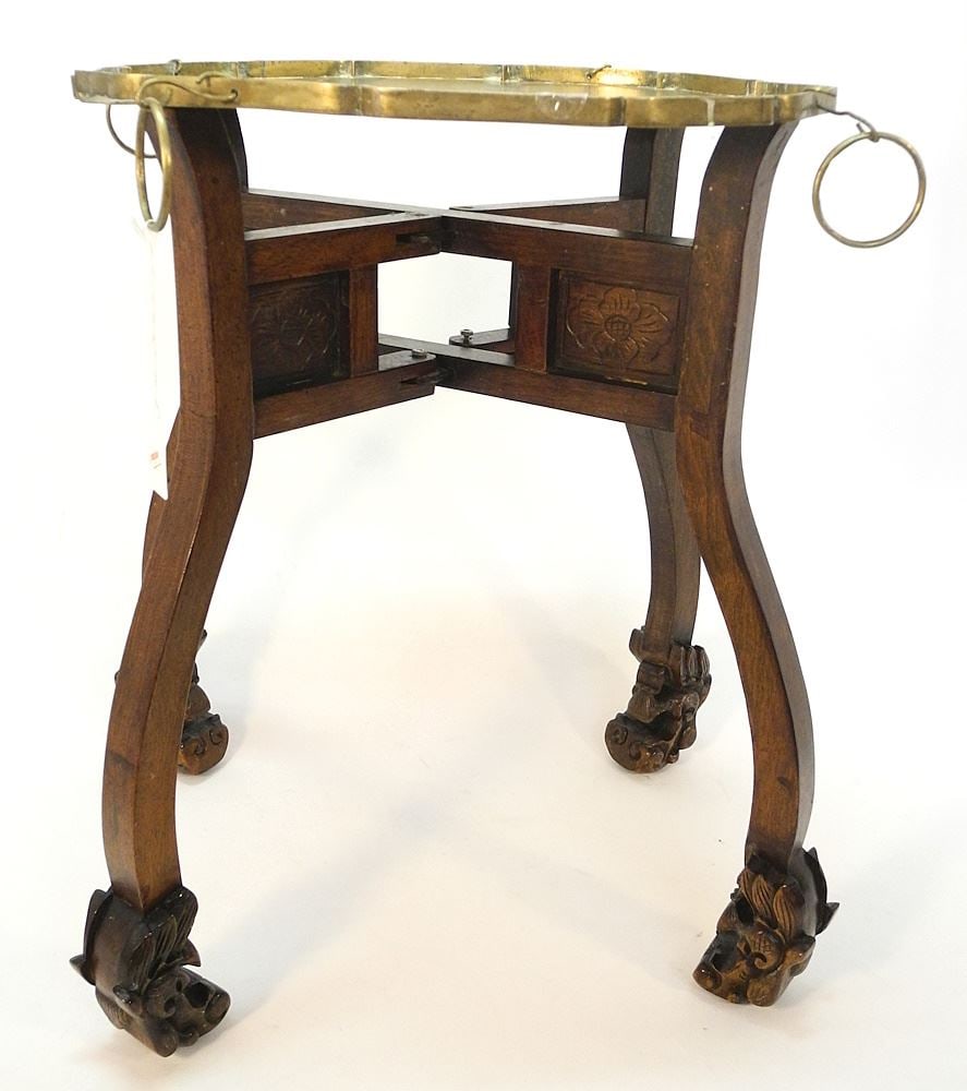 Chinese Brass Suspension Tray Table , 19".: Chinese Brass Suspension Tray Table , 19".