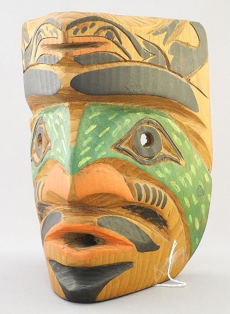 Northwest Coast Carved & Painted Cedar Mask, 9 1/2". (1 of 3)