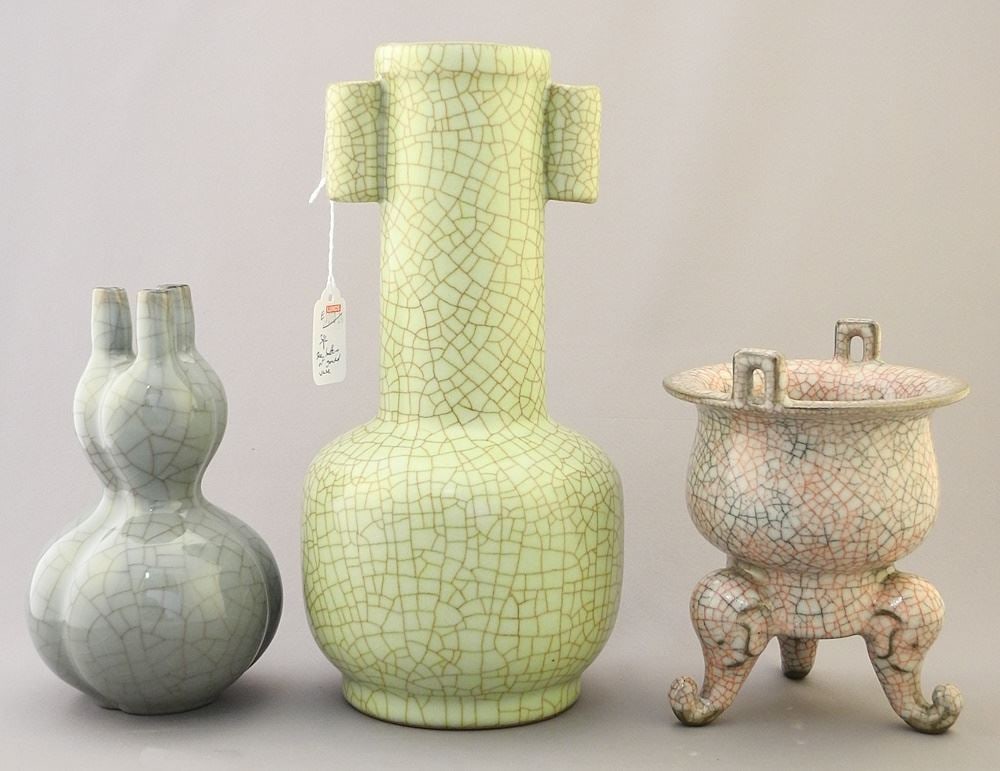 3 Chinese Crackle Glaze Vessels, 6 1/2" - 11 1/8"h, 20th C. (1 of 3)