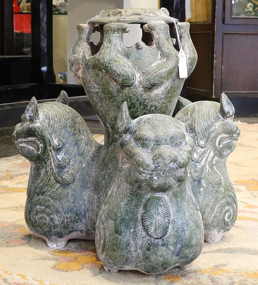 Chinese Green Glazed Stoneware Censer, 15" x 15" x 15".: Chinese Green Glazed Stoneware Censer, 15" x 15" x 15".