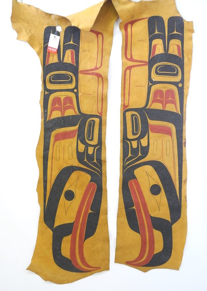 Pair of Northwest Coast Painted Leather Wings, Approximately 44"L. (1 of 2)