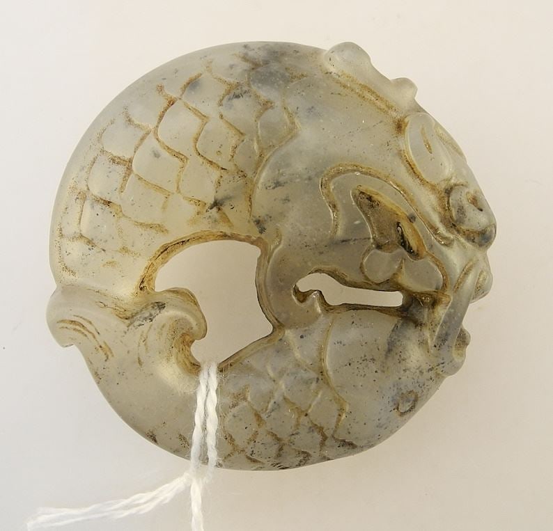 Spinach Jade Fish Pendant, 1 7/8". (1 of 2)