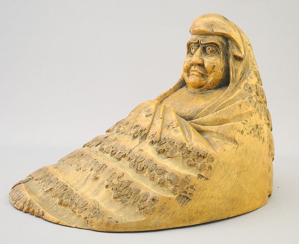 Japanese Carved Bamboo Root Figure of Daruma, 5 3/4" x 8 1/2" x 6". (1 of 3)