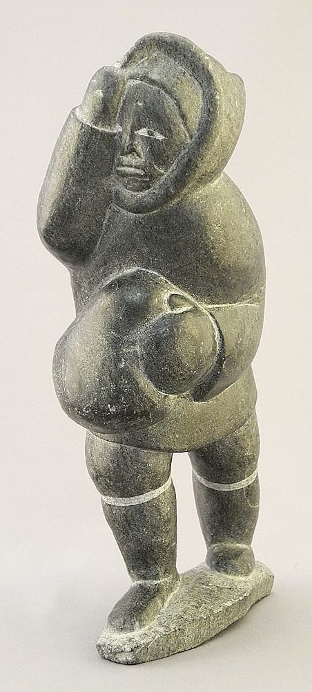 Unsigned Inuit Sculpture, 10" x 5" x 3", "Figure Covering Face".: Unsigned Inuit Sculpture, 10" x 5" x 3", "Figure Covering Face".