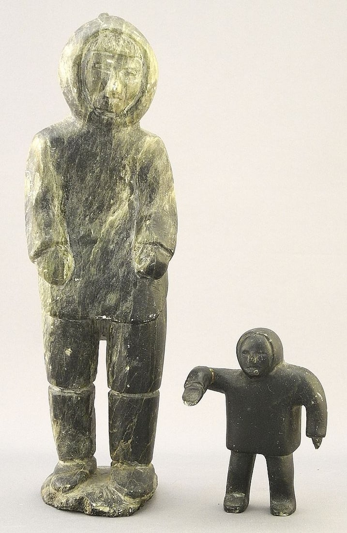 2 Inuit Stone Figures (smaller restored), 8 1/2" & 3 1/4"H. (1 of 4)