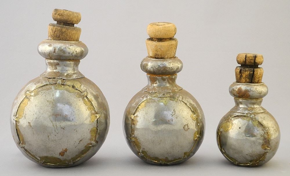 3 Antique Rajasthan Water Bottles, 4 1/2" - 6 1/8"h. (1 of 2)