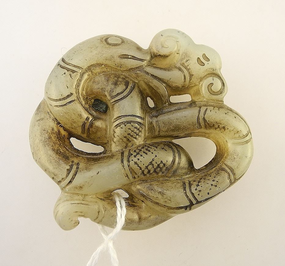 Celadon Jade Dragon Pendant, 2 1/8".: Celadon Jade Dragon Pendant, 2 1/8".