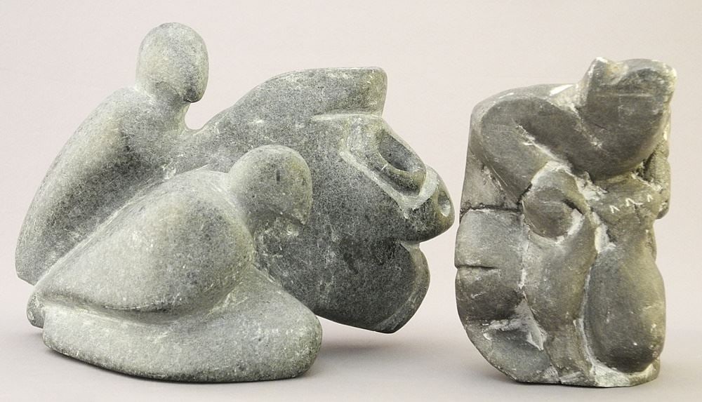 Mythological Hardstone Carving & Baker Lake "Hunter", 4 3/4".: Mythological Hardstone Carving & Baker Lake "Hunter", 4 3/4".