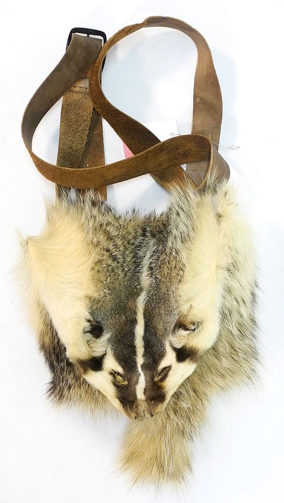 American Badger Skin Pouch, 9" x 10" x 2", NO EXPORT. (1 of 3)