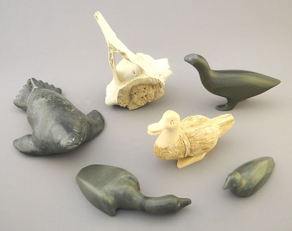 Collection of Inuit Carvings: Stone / Wood / Whalebone, NO EXPORT. (1 of 6)