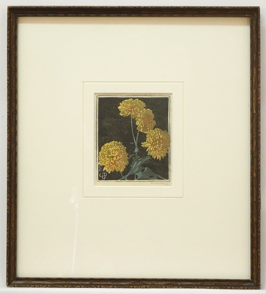 Colour Woodblock Print Monogrammed & Signed W. J. (Walter Joseph) Phillips, 4" x 3 3/8", "Po (1 of 4)