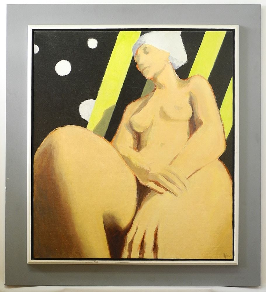 Acrylic on Board signed Myfanwy (Pavelic), 32" x 28", "Yellow Chair Time & Space". (1 of 7)