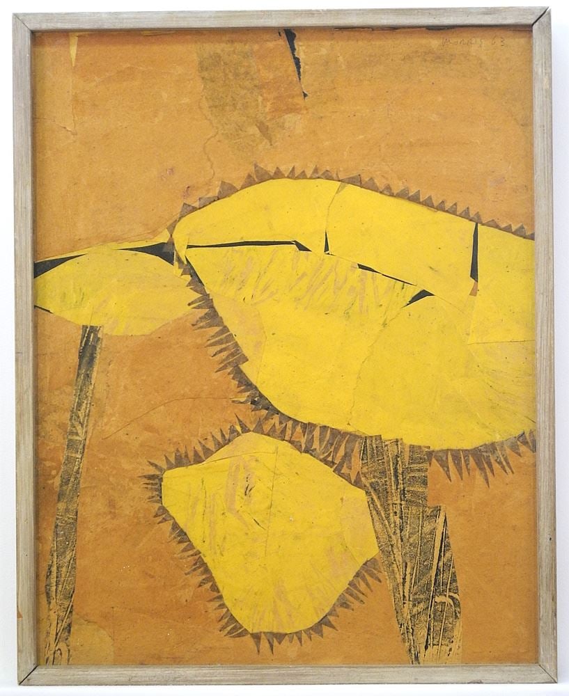 Collage signed (Michael) Morris '63, 17 5/8" x 13 7/8", "Yellow Forms". (1 of 3)